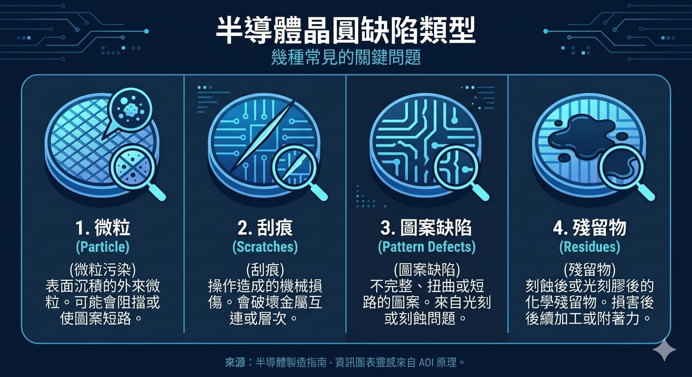 常見半導體製程缺陷類型示意圖