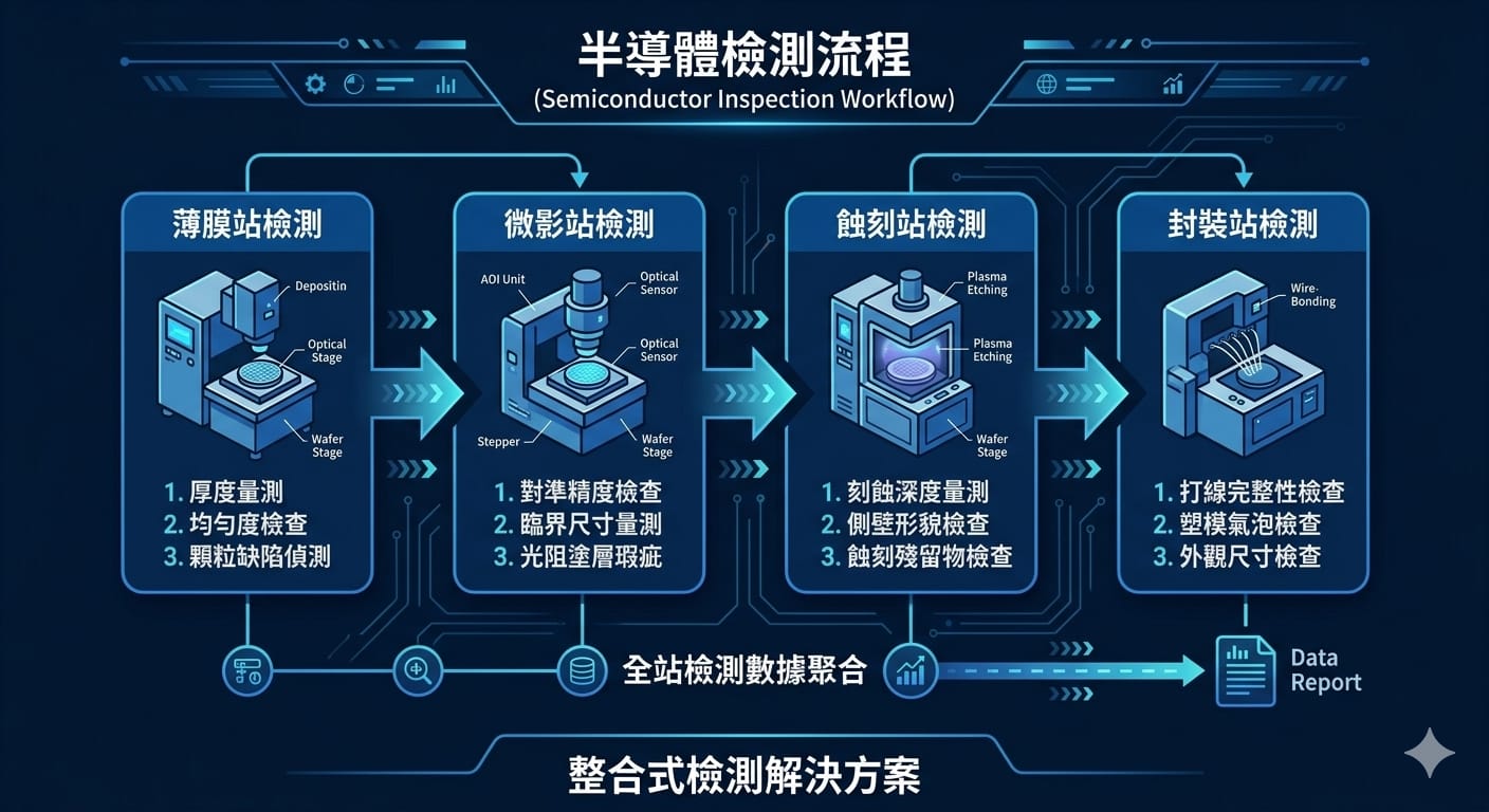 半導體製程各站點檢測流程示意圖